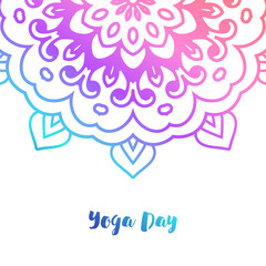 Yoga bright background. Template with mandala in acid color for banners, sites of spiritual development, posters.