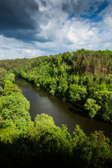 Aerial view of Luznice river in sunny day, South Bohemia