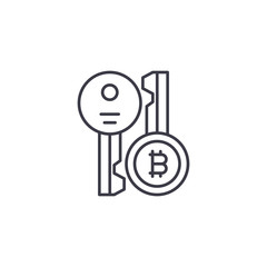 Bitcoin cryptographic keys linear icon concept. Bitcoin cryptographic keys line vector sign, symbol, illustration.