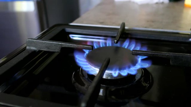 Gas Burner On The Stove In The Kitchen