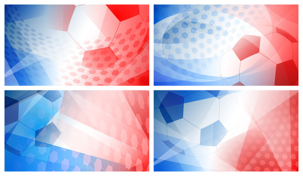 Set of four football or soccer abstract backgrounds with big ball in national colors of France