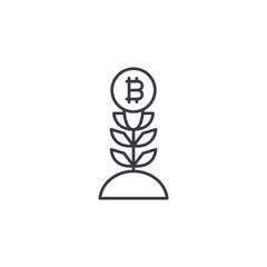 Bitcoin price growth linear icon concept. Bitcoin price growth line vector sign, symbol, illustration.