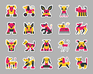 Robot Dog patch sticker icons vector set