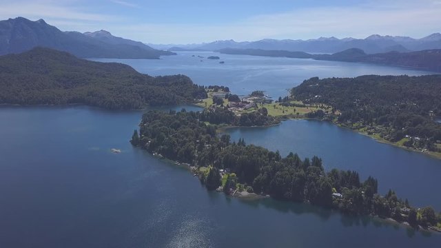 Aerial view of the Nahuel Huapi lake in the Nahuel Huapi National Park, area near the city of Bariloche, Argentina