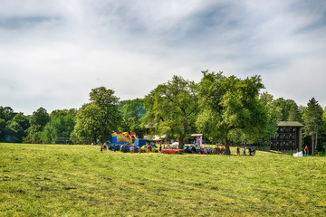 Fototapeta premium Fruska Gora, Serbia May 01, 2018: International Labor Day. People celebrate the holiday in the forest. This is located for Fruska Gora and Andrevlje.