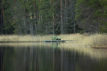 Early Spring Evening with the Footbridge on the Side of the Lake