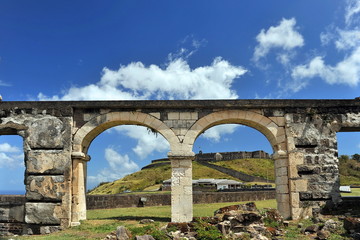 Ruins near the fortress on an island in the Caribbean Sea