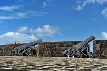 Old fortress. Cast Iron Guns on the Fortress Walls