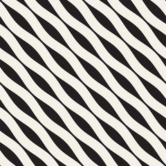 Vector seamless black and white wavy lines pattern. Abstract geometric background design.