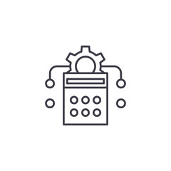 Calculation of production linear icon concept. Calculation of production line vector sign, symbol, illustration.