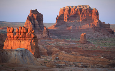 Sunrise overlooking desert formations