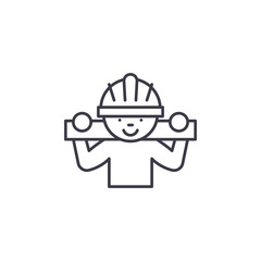 Carpenter with wooden bar linear icon concept. Carpenter with wooden bar line vector sign, symbol, illustration.