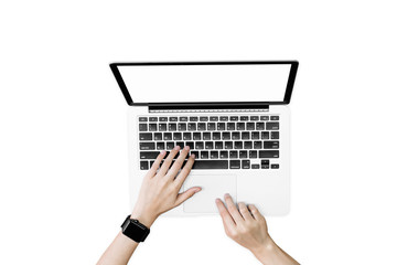 woman using laptop on table in office room, for graphics display montage. Take your screen to put on advertising.