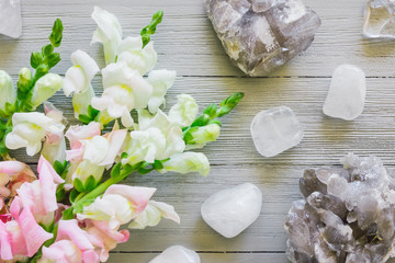 Gladiolus and Quartz on White Table