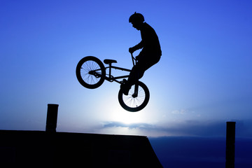 BMX rider performing air trick.