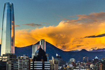Sunset over Santiago de Chile city, an amazing and colorful skyline - obrazy, fototapety, plakaty