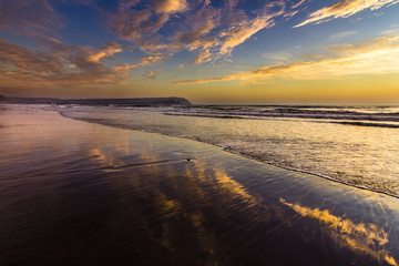Lluta river wetlands at Arica, Chile. Amazing reflections with the sunset.