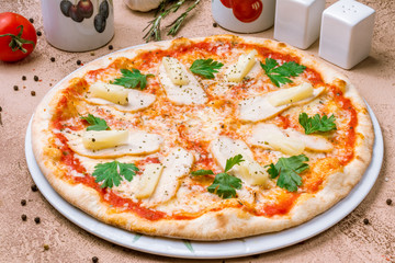 pizza Hawaiian with pineapple and chicken