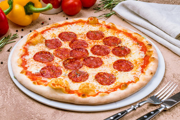 Pepperoni pizza on plate