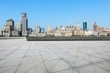 shanghai historic building and empty square floor on huangpu river