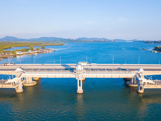 Aerial view of Sarasin Bridge, The bridge is a between Phang Nga and Phuket
