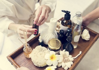 Assortment of spa products and oils