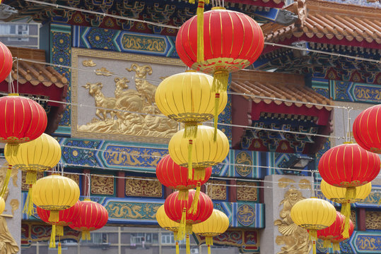 Chinese lantern in Wong Tai Sin Temple in Hong Kong city, China
