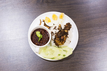 Original Nasik Lemak traditional malaysian food on served.