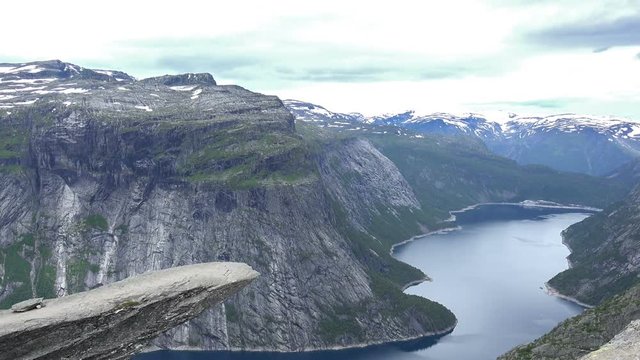 Timelapse of Norway Mountains Landscape. Famous Norwegian tourist place Trolltunga Path