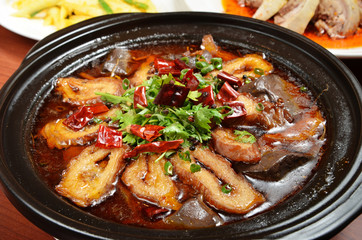 Chinese food- Spicy pig intestines pot