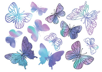 Cartoon Clipart PURPLE BUTTERFLIES Color Vector Illustration Magic Beautiful Picture Paint Drawing Set Scrapbooking Baby Book Fairytale Greeting Print Card Album Digital Paper Birthday