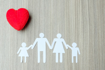 Red heart and Family. Healthcare and Insurance concept