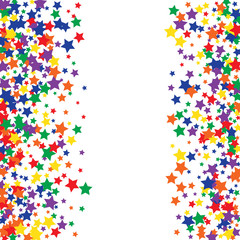 Colorful Stars Confetti, Mystery Sparkling Vector Background. Trendy Glowing Magic Glitter, Lights. Festive Falling Colorful Stars Confetti for Ads, Posters. 
