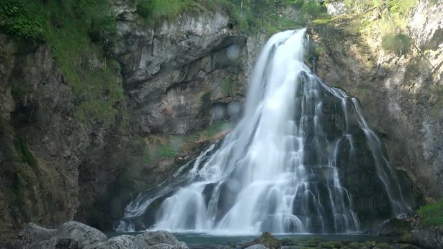 Amazing View on Gollinger Waterfall Landscape in Austria. 4K Ultra HD