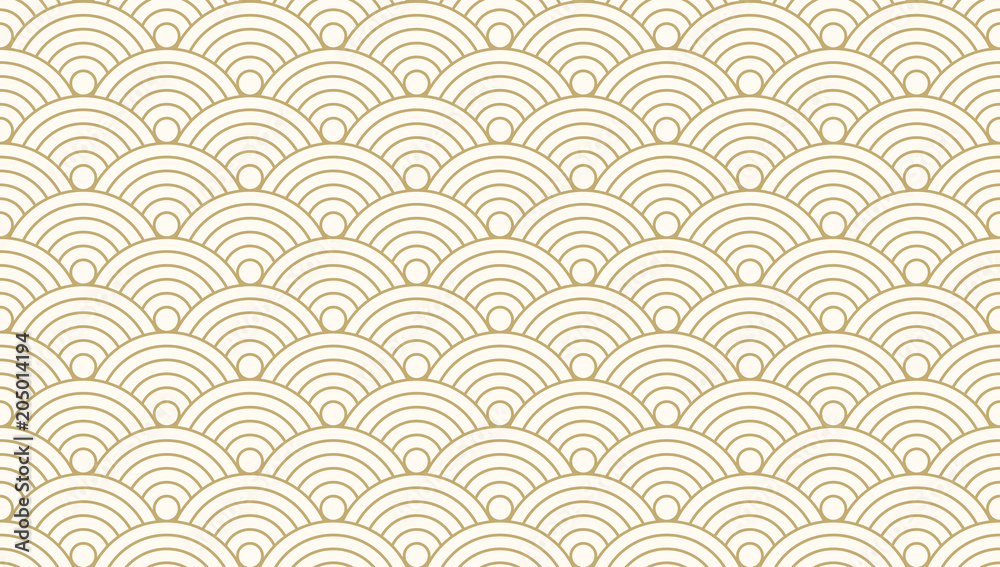 Fototapete Pattern seamless circle abstract wave background gold luxury color and line. Japanese circle pattern vector.