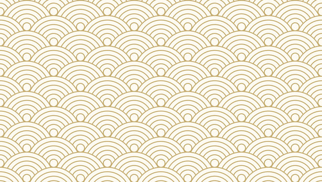 Pattern Seamless Circle Abstract Wave Background Gold Luxury Color And Line. Japanese Circle Pattern Vector.