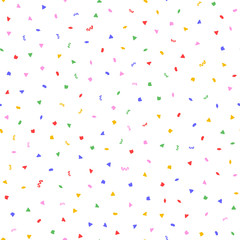 Randomly scattered colorful confetti. Festive seamless pattern. Endless fun print.