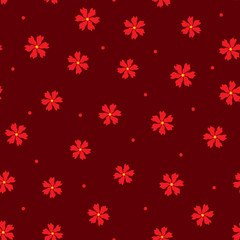 Scattered repeated flowers and round dots. Feminine floral seamless pattern. Endless print.