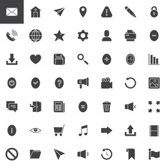 Web essentials vector icons set, modern solid symbol collection, filled style pictogram pack. Signs, logo illustration. Set includes icons as  Email, House, Send mail, Location, Warning, Phone call