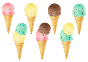 アイスクリーム　セット　手描き