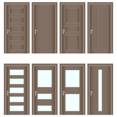 Door, a set of realistic brown doors. Entrance doors with glass.