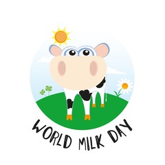 World Milk Day Vector Design with Cow