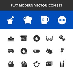 Modern, simple vector icon set with equipment, play, add, off, day, religion, account, speed, fitness, sand, church, architecture, people, profile, religious, sign, summer, avatar, deactivate icons