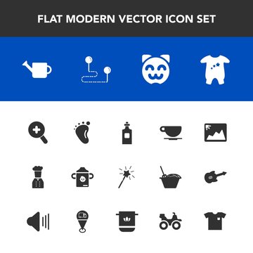 Modern, simple vector icon set with asian, restaurant, cat, nutrition, beverage, can, liquid, small, map, equipment, kitty, plastic, newborn, foot, image, position, bottle, photo, milk, drink icons