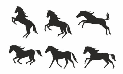 Set of horses silhouettes. flat style. isolated on white background