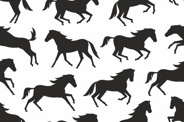 Seamless pattern with horses silhouettes. flat style. isolated on white background