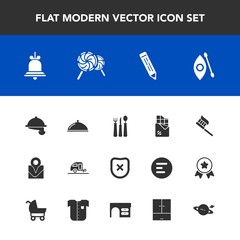 Modern, simple vector icon set with space, restaurant, alert, alarm, chocolate, security, sweet, kayaking, vacation, care, map, bell, lollipop, safety, hygiene, kayak, bar, journey, clean, river icons