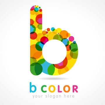 Letter B logotype. Isolated colour emblem. Stained glass colores graphic template. Clouds and bubbles with multicolored bunch. Corporate soft branding identity. Vector mosaic texture, trendy label.