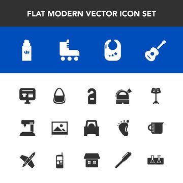 Modern, simple vector icon set with fashion, music, leisure, equipment, orchestra, skating, sport, privacy, background, science, machine, baby, toy, sewing, perfume, observatory, cart, beauty icons