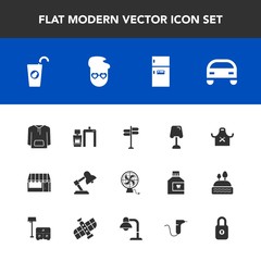 Modern, simple vector icon set with vehicle, juice, machine, table, road, kitchen, restaurant, air, medical, interior, grocery, direction, fruit, fridge, dentist, street, chief, clinic, scan icons